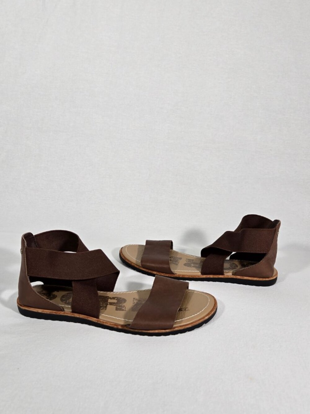 SOREL Ella BOHO Brown Leather & Elastic Gore Straps Gladiator Sandal Women Sz. 8 - Picture 11 of 17